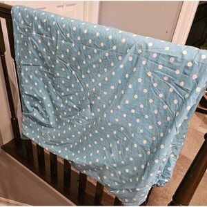 Pottery Barn Kids Twin Duvet Cover Sham Blue White Polka Dot 100% Cotton Bedding